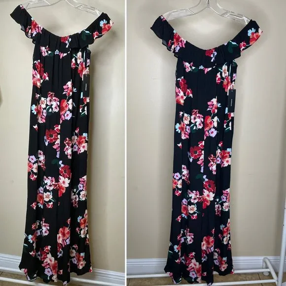 NWT Lulu's Pretty Petals Black Floral Print Culotte Jumpsuit - Picture 2 of 16